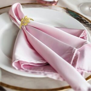 Elegant Pink Satin Napkin with Gold Ring